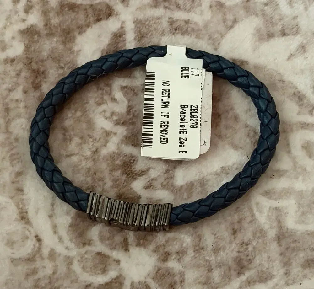 $595 NEW Men's Ermenegildo Zegna Black Rhodium Plated Silver & Braided Bracelet